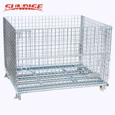 Steel Pallet Box Metal Mesh Container Lockable Storage Roll Wire Mesh Cage